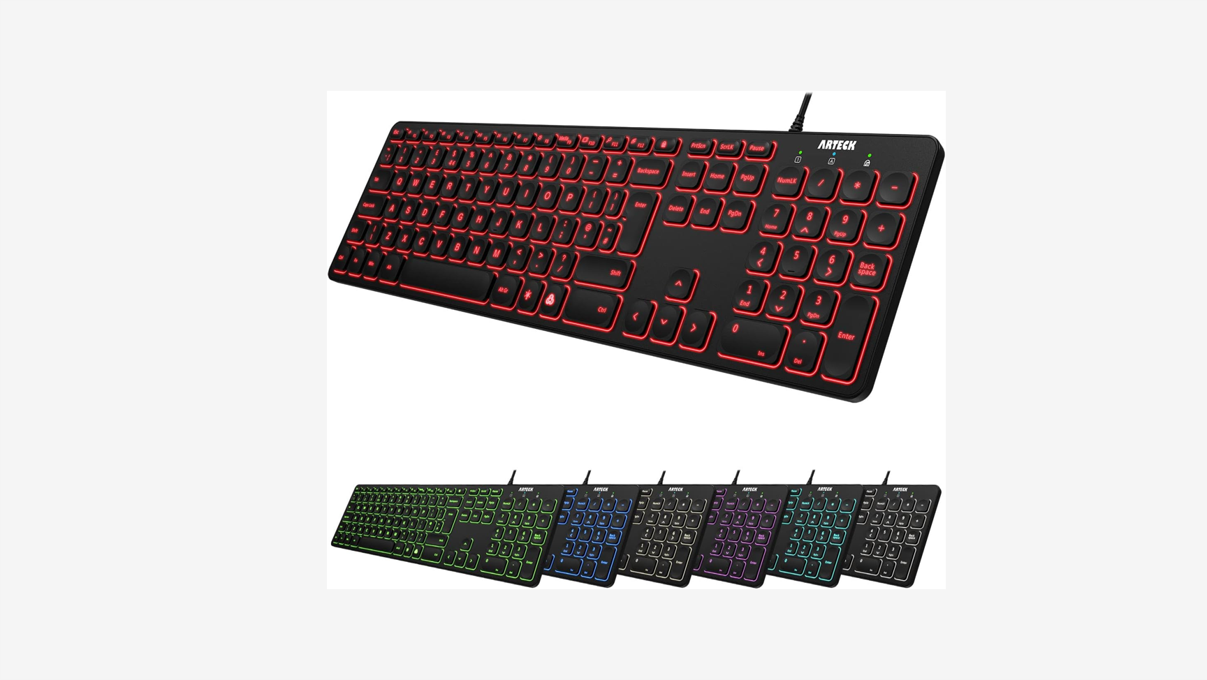 USB Wired Keyboard Universal Backlit 7-Colors & Adjustable Brightness